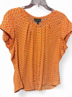 Worthington Orange Geometric Print Short Sleeve Blouse